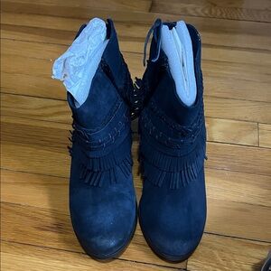 Naughty Monkey Navy Fringe Ankle Boots